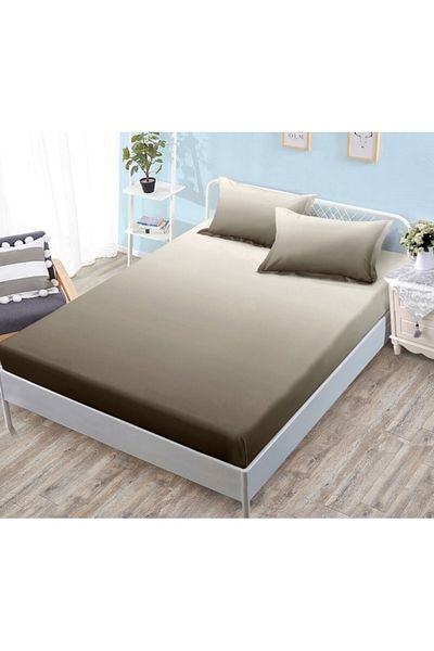 OEM Cearșaf și 2 fețe de pernă cu elastic, Finet, pentru 2 persoane, imprimeu Degrade, 180x200cm, maro