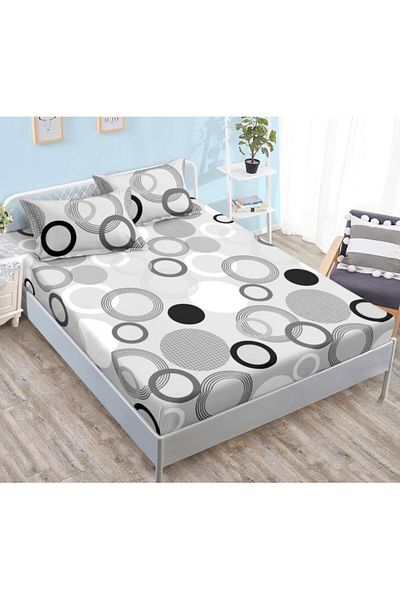 OEM Double Bed Sheet and Pillowcases, Finet, Circular Print, Multicolor, 180x200cm, 3 Pieces, 2 Persons