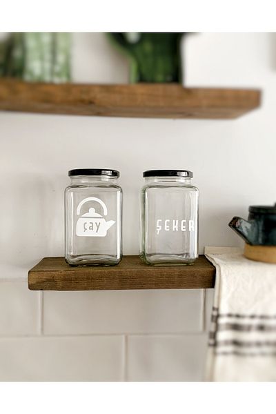 Atölye Merdiven Tea Sugar 2-Piece Glass Food Jar Set Kitchen Decoration 1000 Cc