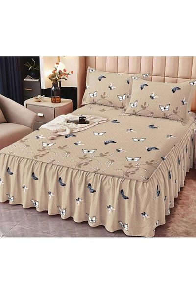 OEM Double Bed Sheet with Ruffles, Butterflies, 3 Pieces, 2 Persons, Finet, Multicolor, 160x200cm