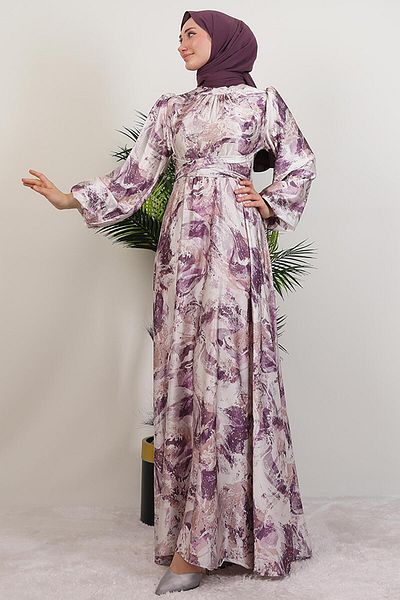 GİYZAMİLA Patterned Satin Dress Purple