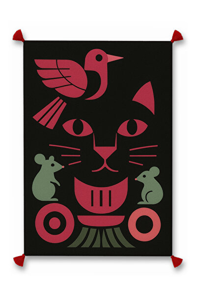 Rugs Modern Halı MOSSO Χαλί με αφηρημένο σχέδιο πουλιού, γάτας και ποντικιού,...