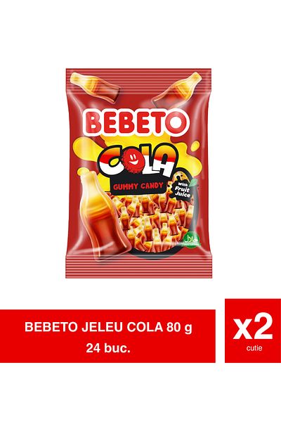 BEBETO Jeleu Cola – Jeleuri gumate cu aromă de cola 80g x 12 x 2 pachete