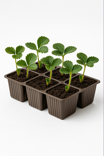 Vasada 12 Adet Albion Çilek Fidesi Yediveren 6x5,5 cm Viyolde Dikime Hazır