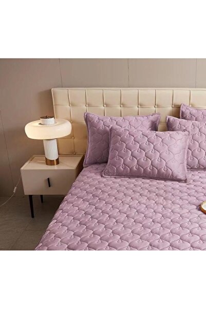 OEM Bed Cover and 2 Pillowcases, Velvet, Quilted Topper, 140x200cm, Lilac
