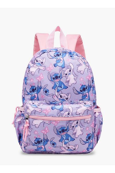 Disney Stitch and Angel Print School Backpack with Adjustable Shoulder Straps and Zip Closure - 33x25x10 cm