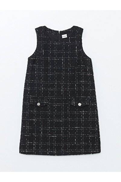 LC Waikiki Lcw Kids Black Crew Neck Girls Tweed Dress