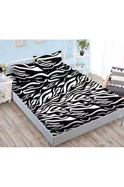 OEM Bed Sheet and Pillowcases, Finet, 3 Pieces, 2 People, Animal Print, 180x200cm, White-Black