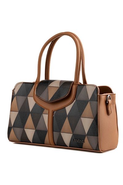 Armine Modern Stylish Design Plaid Patterned Daily Bag Brown