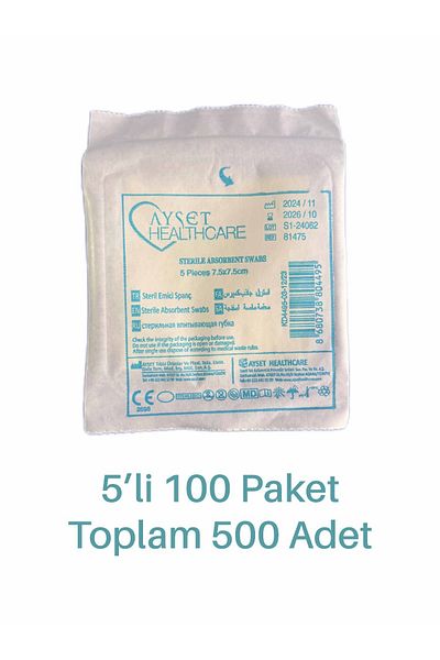 Ayset Sterile Disposable Absorbent Nonwoven Compress Spanch 7.5cm X 7.5cm 100 Packs of 5 (500 Pieces)