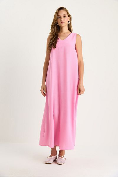 Bianco Lucci Women's V-Neck Thick Strap Long Linen Dress 442 60283172