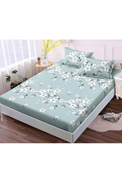 OEM Husa de pat si 2 fete de perna, cu elastic, Finet, 2 persoane, imprimeu Floral, 180x200cm, Multicolo
