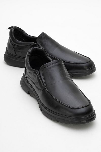 Dericlub Men's Thick Sole Laceless Comfort Shoes Real Leather Cr 2676 Black