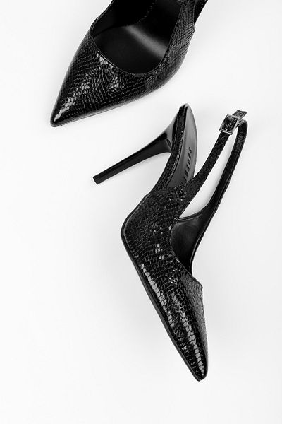 Shoeberry Women's Hazel Black Snake Patterned Stiletto