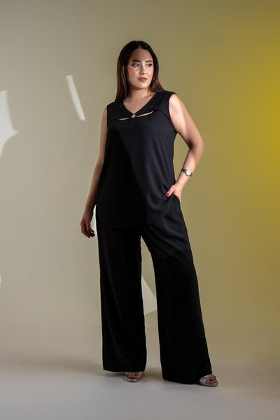 Roxxlen Σετ 2 τεμαχίων μεγάλου μεγέθους με λεπτομέρεια με δαχτυλίδι, μαύρο