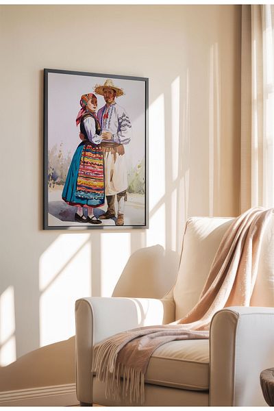 21mxm Poster Folclor Românesc, Costume Tradiționale, Imprimeu Digital pe Pânză, Artă Murală Etnică Vintage