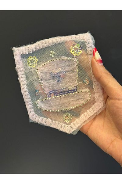 Gönülden Tasarım Pul Sequence Beadwork Hat Embroidery Patch Pocket Patch Sewing Accessory 14X10 cm Pink