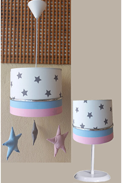 ONAY M White Pink Blue Pendant Lamp Starry 4 Fabric Covered Set of 2 Children...