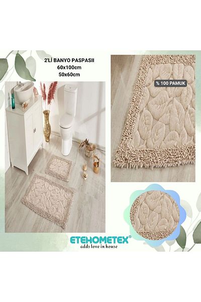 Çapa Home Çapa Home Cotton 2-Piece Bath Mat Leaf Pattern