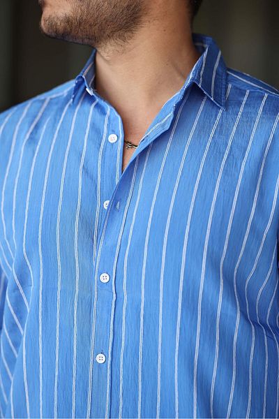 Valiberta Scorsese Striped Relaxed Fit Men's Shirt - Parliament Blue