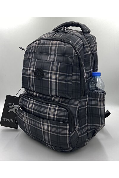 ÇantaExpress Suya Dayanıklı Kumaş Okul Çantası Unisex Okul Sırt Çantası 20257 Ekose-siyah