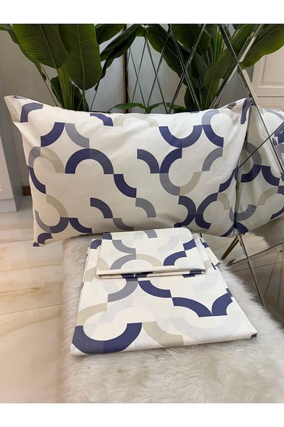 micoton Patterned Double 100% Cotton Non-Elastic Sheet and Pillowcase Set