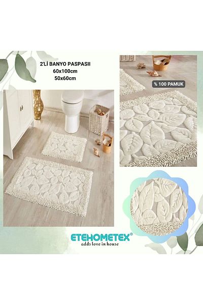 Çapa Home Çapa Home Cotton 2-Piece Bath Mat Leaf Pattern