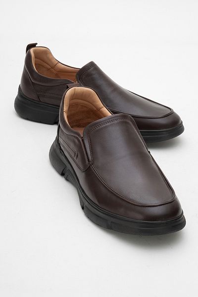 Dericlub Men's Thick Sole Laceless Comfort Shoes Real Leather Cr 2676 Brown