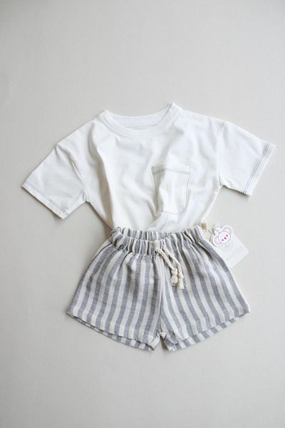 Oh La La Koala For Little Ones Gray Contrast Stitched Asymmetrical Shorts Suit