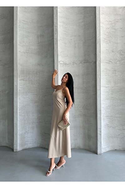 Moda Palmiss Γυναικείο Μίντι Φόρεμα με Λεπτή Πέτρα με Λεπτομέρεια από Πέτρα