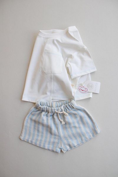 Oh La La Koala For Little Ones Blue Contrast Stitched Asymmetrical Shorts Suit