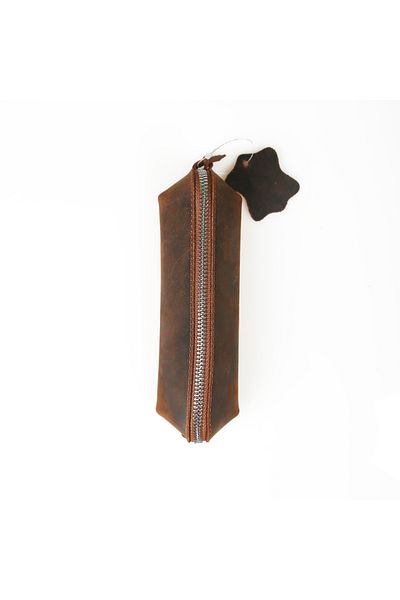 BBACK Μολυβοθήκη Crazy Leather με φερμουάρ 20x5x6 cm Moire Brown