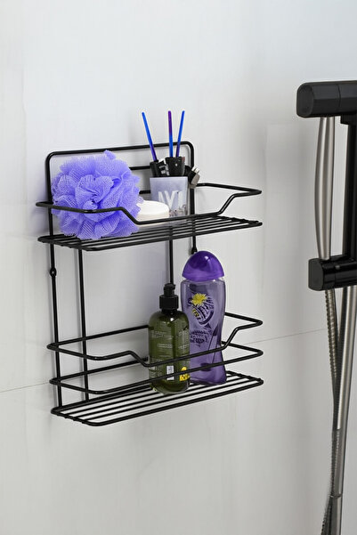 Ece Metal 2 Katlı Uzun Ömürlü Paslanmaz Siyah Banyo Duş Rafı | Şampuanlık, Ba...