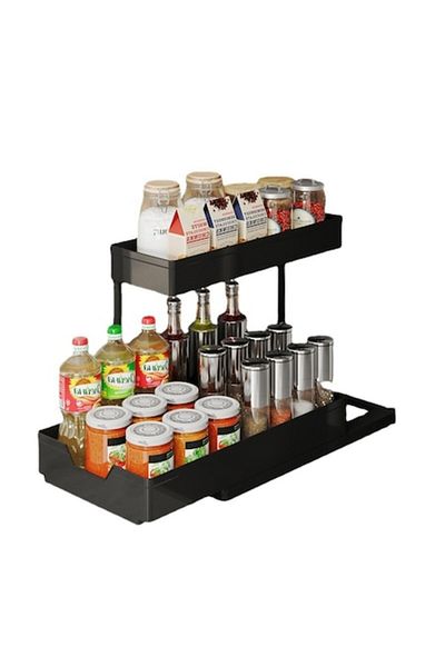 OEM Organizator multifuncțional XtmGoods® pentru baie sau bucătărie, 2 niveluri, raft glisant de depozitare, negru