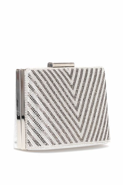 VAROL ÇANTA Varol 343t Women's Diamond Evening Dress Bag Silver