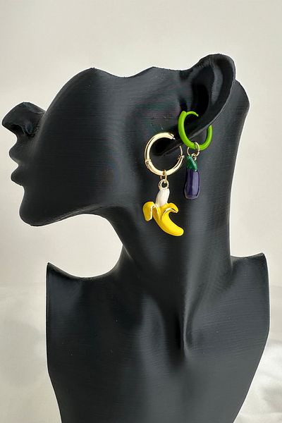 Modex Yellow Banana Eggplant Detail Dangle Fruit Earrings