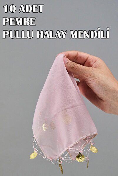 Dantelux 10 Adet Pullu Şifon Halay Mendili - Pudra Pembesi