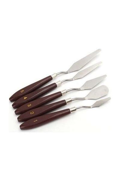Art Tone Wooden Handle Metal Spatul Palette Knife Set Set of 5