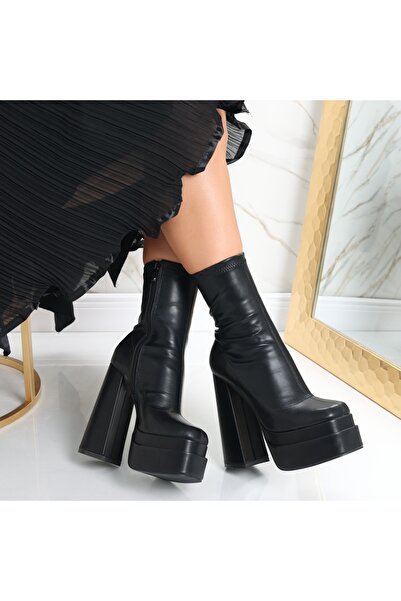 Botinelli Ghete negre pentru femei, din piele Adinda, talpă 40