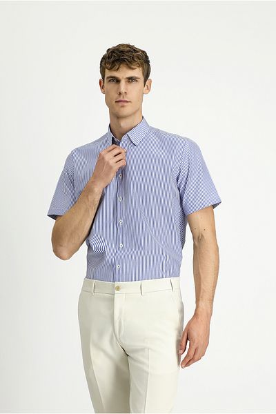 Kiğılı Short Sleeve Regular Fit Striped Cotton Easy-Iron Shirt