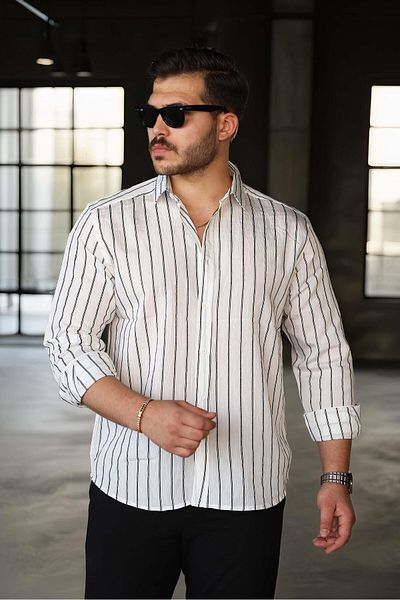 Valiberta Scorsese Striped Relaxed Fit Men's Shirt - White