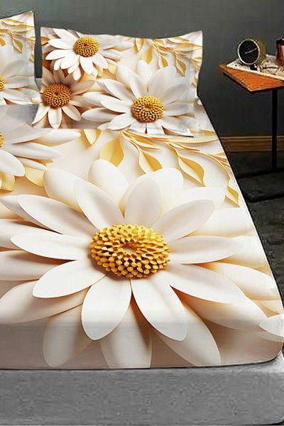 MonoHome 100% Cotton Fitted Sheet Special Design 5D Digital 60 Wire Daisy 2