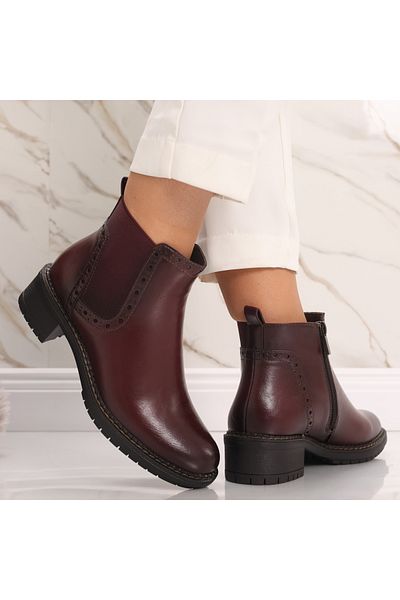 MODA STİL Women's Burgundy Faux Fur Boots Made of Mieira Eco-Leather, 36