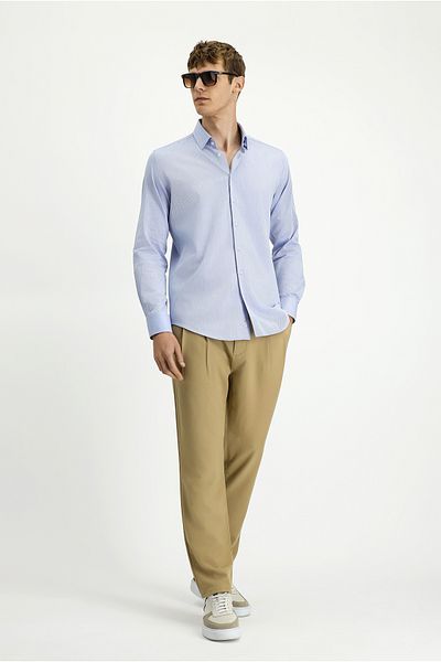 Kiğılı Long Sleeve Slim Fit Slim Fit Classic Patterned Cotton Shirt