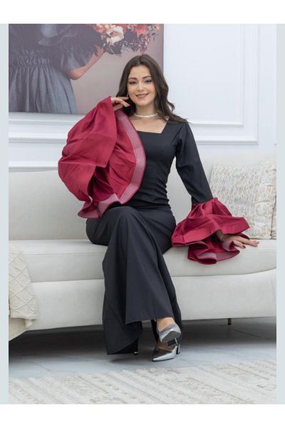 Nice Model Elegant Long Crepe Dress with Decorated Sleeves - Evening Formal Maxi Dress for Women Special Event