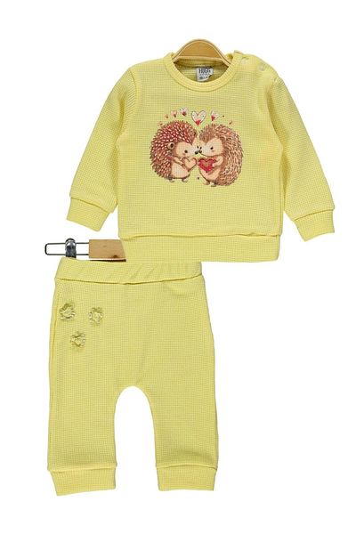 Hafez Kids Combed Cotton Waffle Heart Bear Printed T-Shirt Pants Double Set