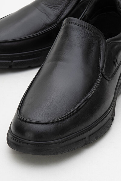 Dericlub Men's Thick Sole Laceless Comfort Shoes Real Leather Cr 2676 Black