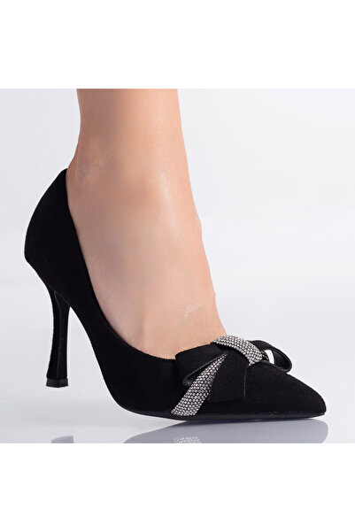 Botinelli Pantofi cu toc negru pentru femei, din piele piele întoarsă Riham, ...