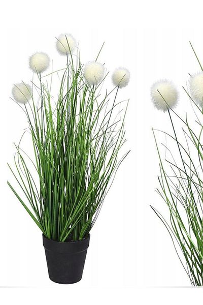 Koopman Artificial Foxtail Decorative Grass Plant, Azay Design, with round white flowers, in a basket H 75 cm