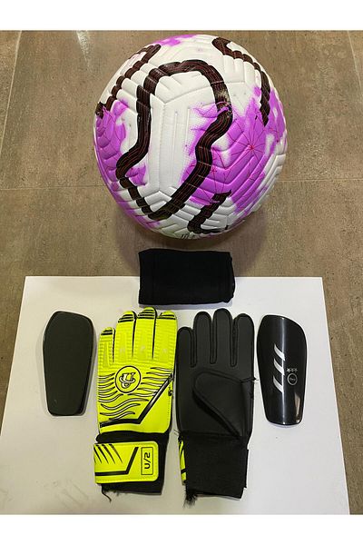 unes 5 No Star Football Goalkeeper Gloves and Shin Pads Set with Pump Gift